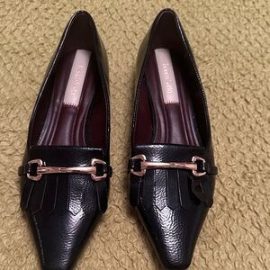 Franco Sarto Black Loafers with Gold Detail